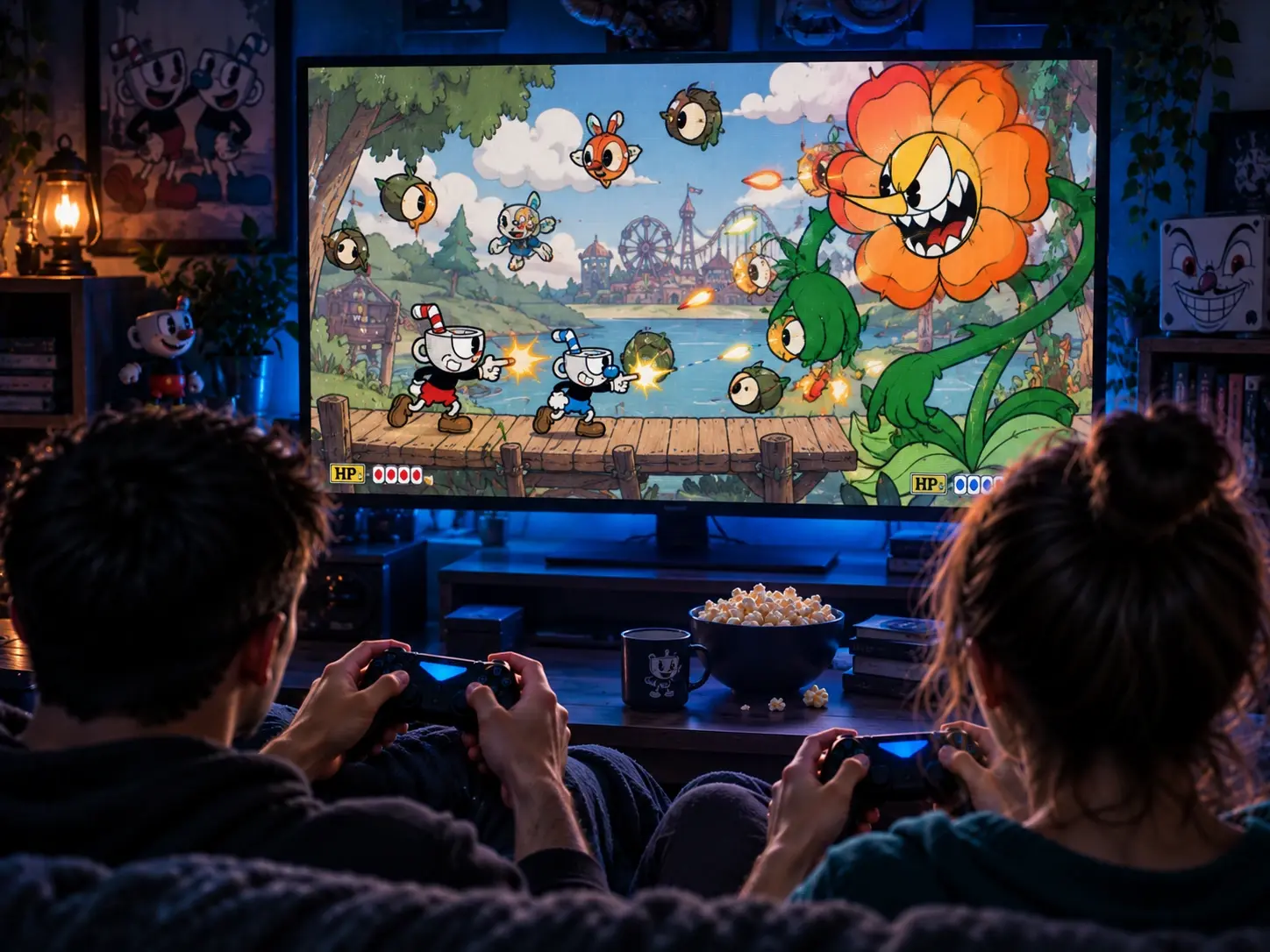 Cuphead — кооперативная игра на двоих на одном ПК с боссами